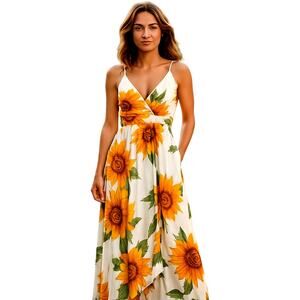 Dress Day Small Women's Long Sunflowers Sleeveless Sun Dress Miss Size 4 6 S